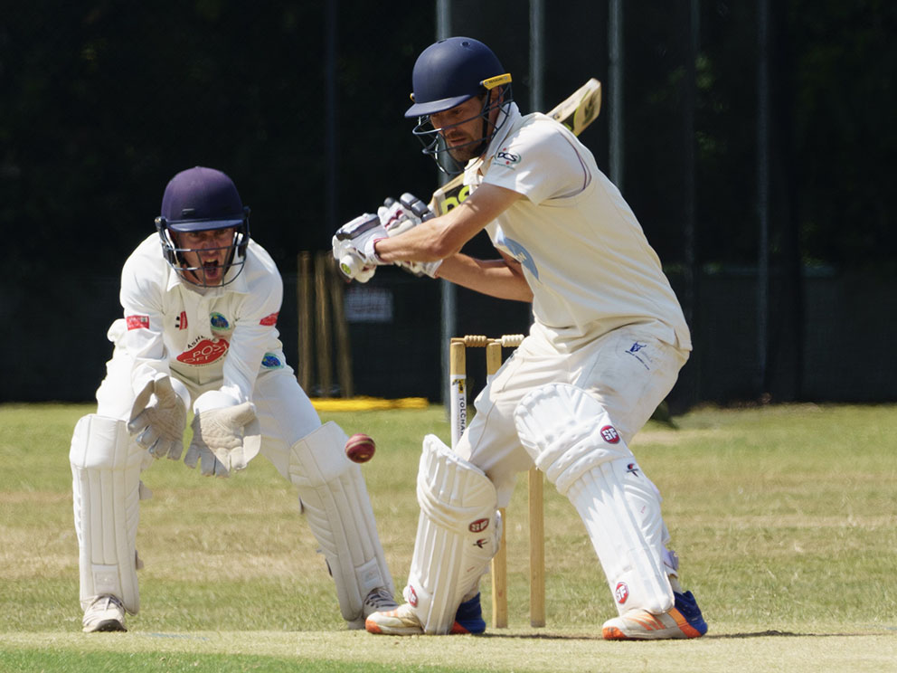 Phil Snyman hits out for an Overseas XI against a League XI at Bovey Tracey last season<br>credit: Mark Lockett