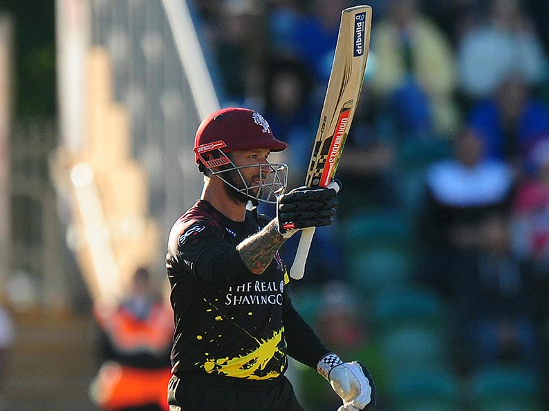 Peter Trego celebrating another half-century for Somerset, this one was against Surrey in 2018<br>credit: https://www.ppauk.com/photo/2011072/