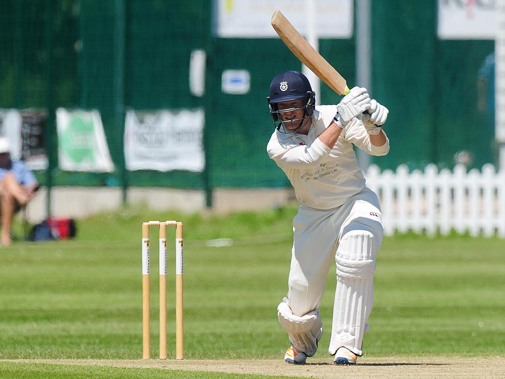 Ryan Stevenson - wearing his Hampshire helmet â€“ batting for Torquay<br>credit: @ppauk | no re-use without consent of copyright holder