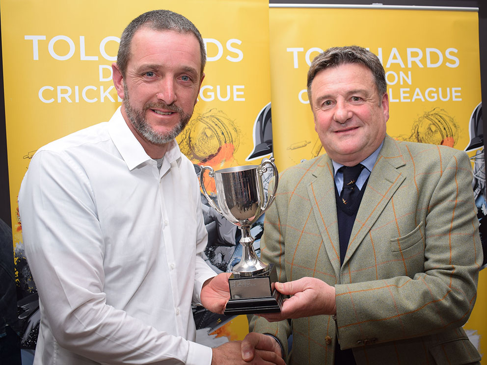 South Devon 2nd XI captain Matt Kitto (left) with the G West trophy