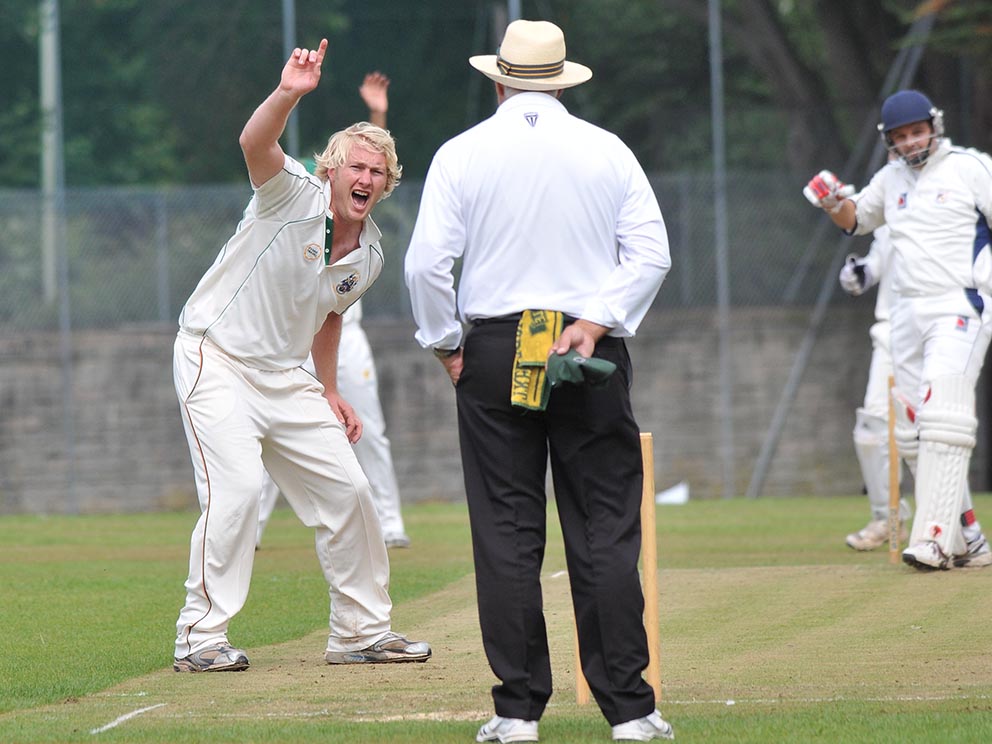 Flashback! Bovey Tracey's Peter Bradley appeals to the umpire during a game against Plympton from the 2013 season <br>credit: Contributed