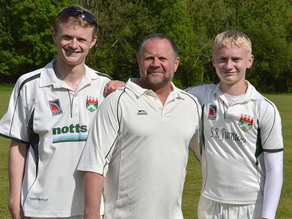 FAMILY AFFAIR: Left and right are Dominic Chugg and Ruben Chugg with dad Jeremy in between. All three appeared for Barnstaple & Pilton on Sunday in the North Devon League Cup game against Victoria Park
