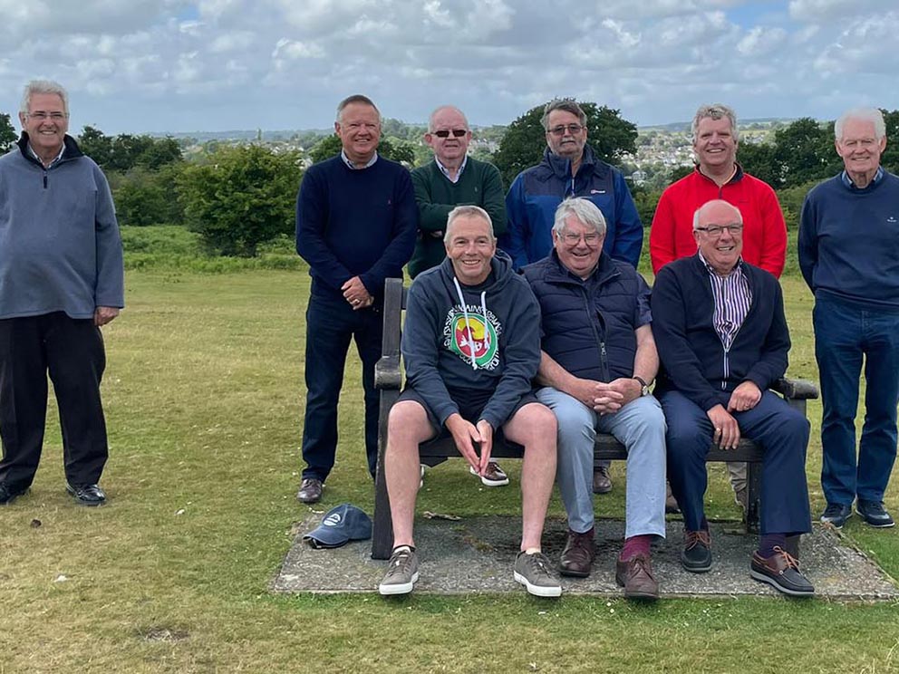 A few of Eric’s team mates from the past: Back Barry Chappell (socially distancing due to an imminent hospital appointment), Robert Jarman, Andrew Jarman, Richie Callow, Ian Gauler, Dave Ewings; front: Andy Gauler, Terry Pearce, Maurice Craze