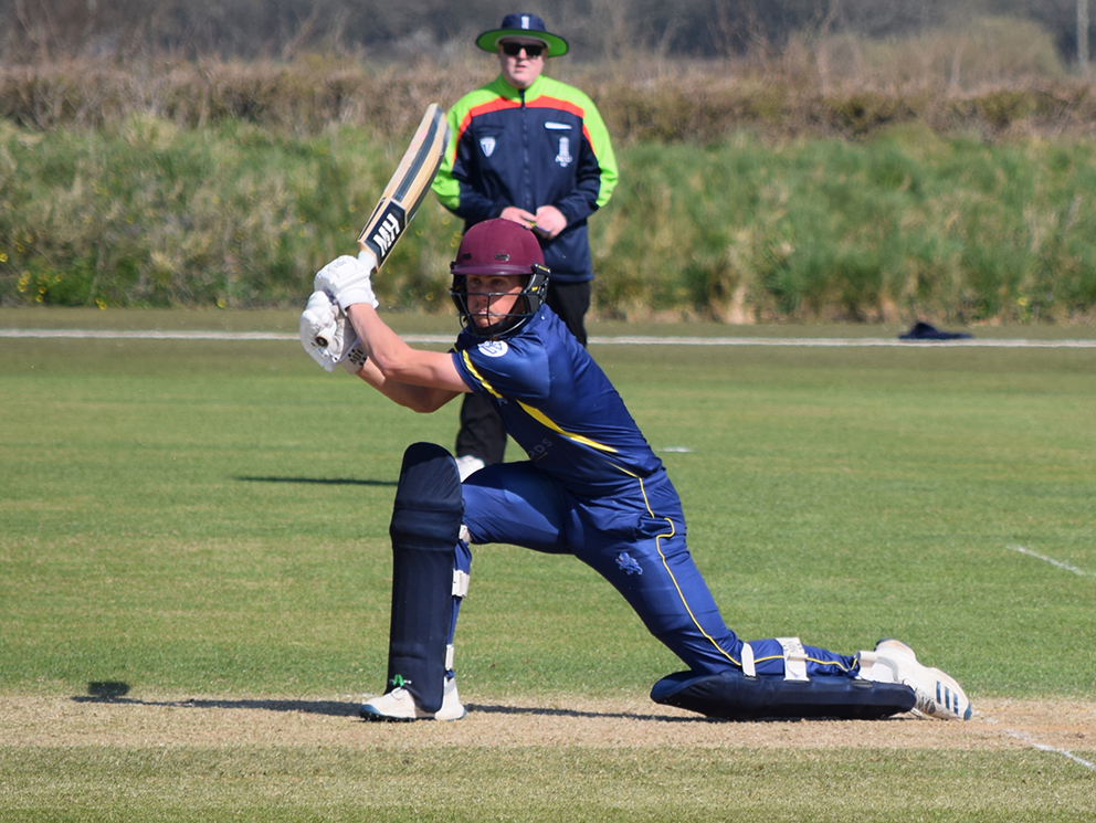 Elliot Hamilton hits out on his way to a century against Clevedon<br>credit: Conrad Sutcliffe - no re-use without copyright owner's consent