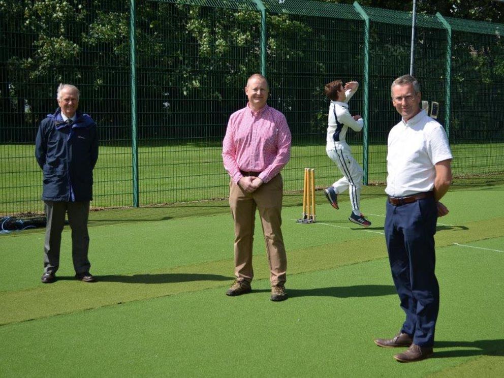 Left to right are Dave Loynes, Jon Goulder and Coun Patrick Nicholson in the newly refurbished nets at Plympton CC