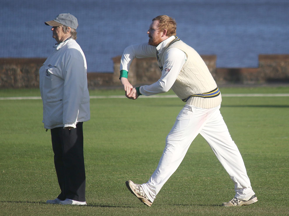 Sidmouth spinner Charlie Miles â€“ four wickets in a losing cause against Cornwood<br>credit: Gerry Hunt