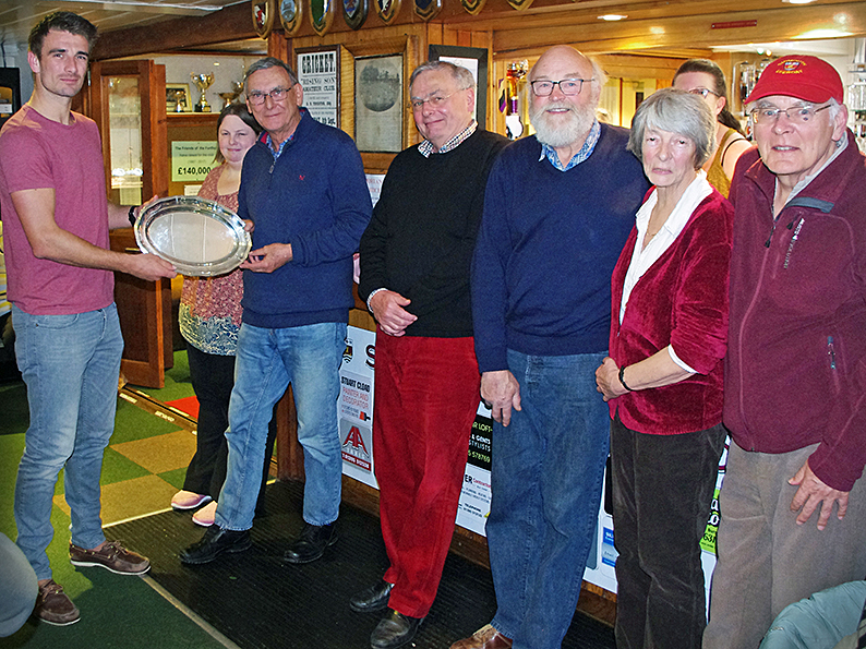 Josh Bess presents the winners' shield to Peter Nelson, the captain of Croquet Misfits<br>credit: K A Steer