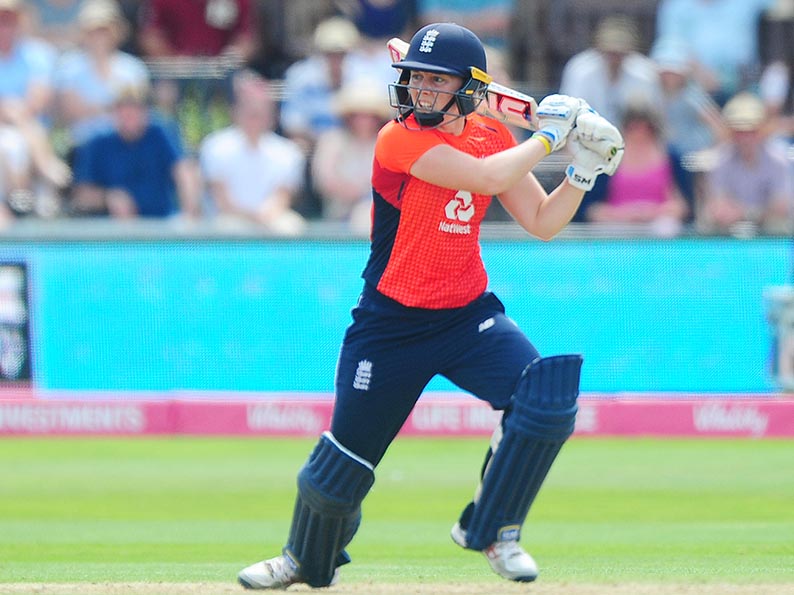 Devon old girl Heather Knight hitting out for England 