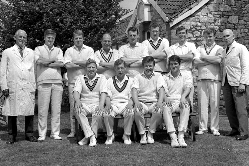 Torquay 1st XI at South Devon in 1968. Back (l/r): Pegg (umpire), Peter Anderson, Barney Bettesworth, Jackie Fox, Ben Williams, David Post, Ian Scofield, Roger Walworth. Stan Vincent. Front: Chris Greatham, Roger Matthews, Paul Twose, Barrie Matthews