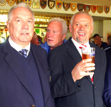 Brian Sambrook at a rugby club reunion with Pete Leins (centre) and Alan Brooking (right)