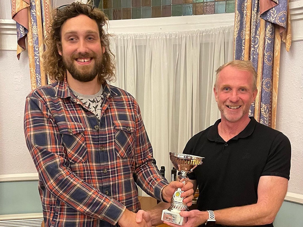 Paigntonâ€™s 4th XI bowler James Wakeley (left) receiving the teamâ€™s player of the year award from skipper Nick Glanfield