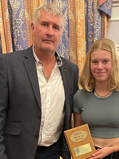 Freya Munson was the DWCL bowler of the year, which was acknowledged with a special award presented to her by coach Trevor Massey