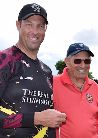 Marcus Trescothick tossing up with umpire Roger Tolchard before his testimonial game at South Devon last year
