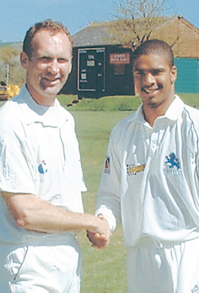 Neil Murrin (left) welcoming Vernon Phillander to Budleigh Salterton in 2004