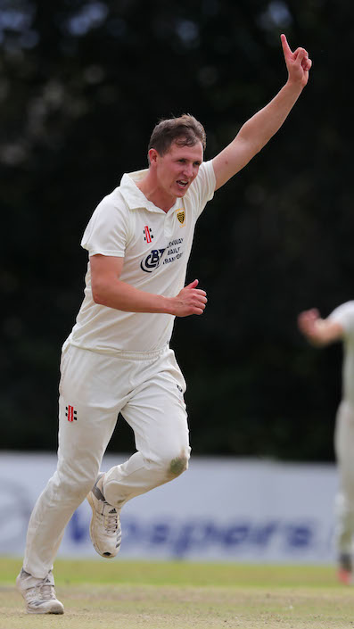 Another one bites the dust! Cornwall's Tom Dinnis celebrates the fall of another Devon wicket | https://www.ppauk.com/photo/2151505/