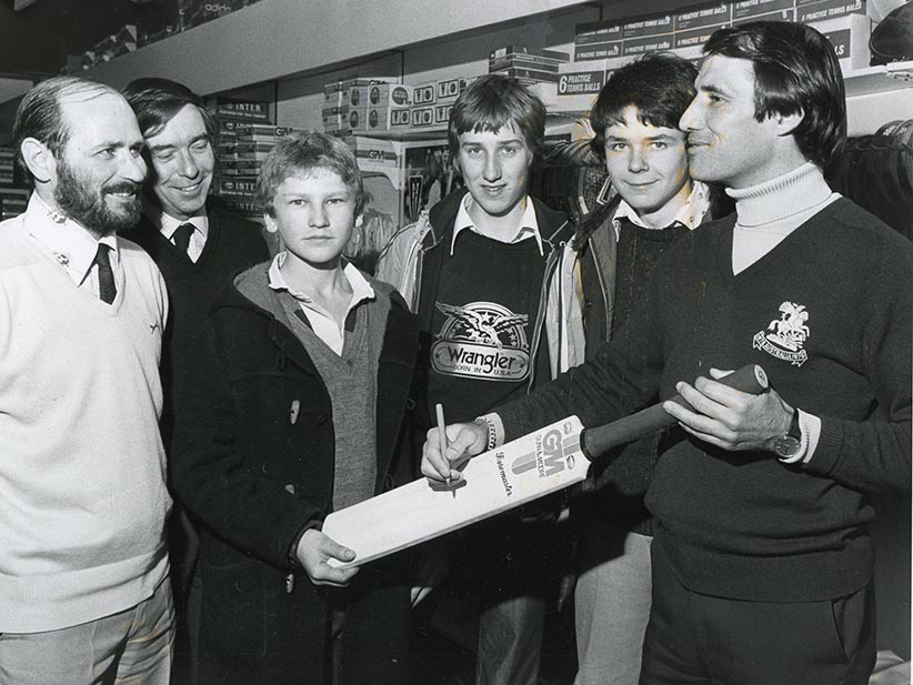 Paddy Considine (second left) at the opening of his sports shop with Jeff (left) and Roger Tolchard (right)