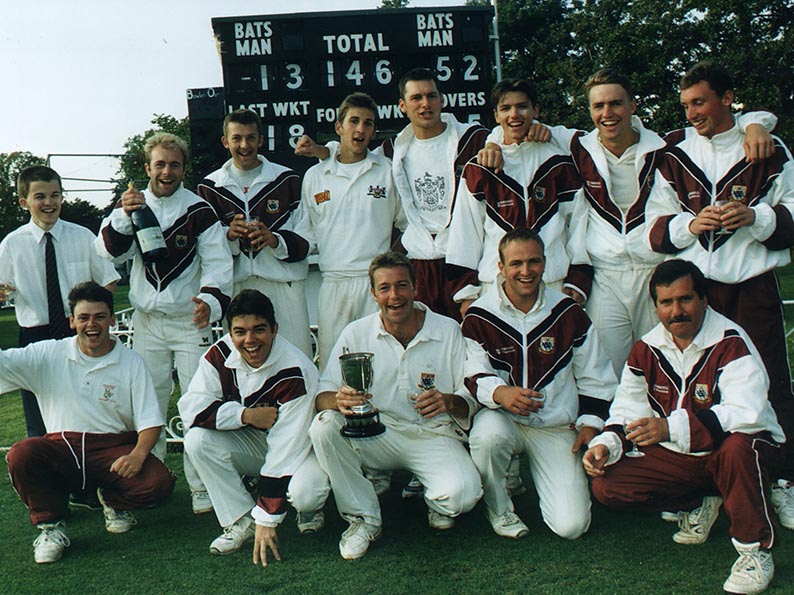 Nigel Janes (front, centre) with the Torquay team after they won the 1996 Premier title