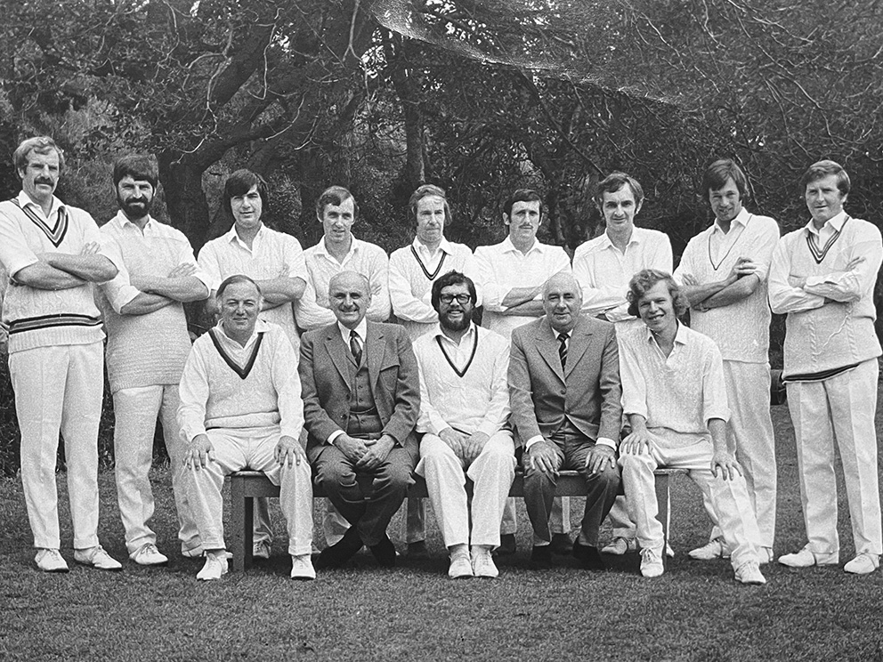 Exmouth's 1974 Devon Cup winning team. Graham Smith is in the middle of the front row â€“ full caption below.<br>credit: Tozer family scrapbook