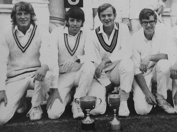 GLORY DAYS: Left to right are Plymstock players Haydn Chick, Colin Gill, Brian Lambert and Adrian Pate with the Major Cup and the Paignton Six-a-Side Cup