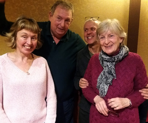 Pete Bamber (second from the left) with quiz team-mates Pauline Godfrey, Blair Godfrey and Sue Bamber after their win at the 2019 Devon CCC charity quiz night at the Dolphin Hotel in Bovey Tracey