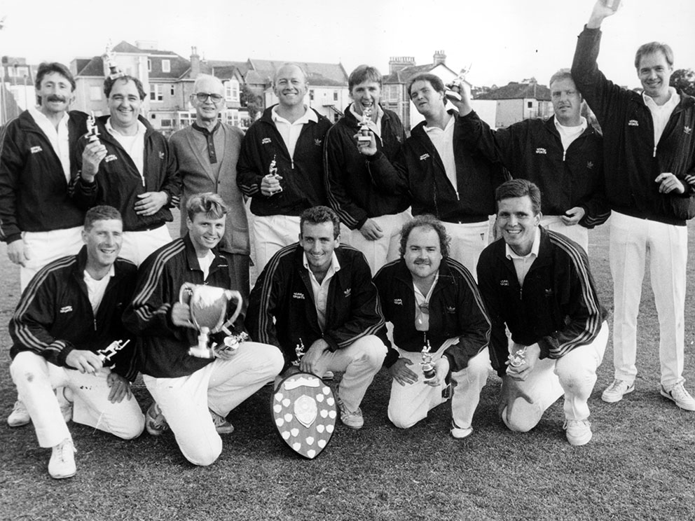 Babbacombe's cup-winning team of 1992. Back (left to right): Penn Dyer, Robbie Lewis, Sid Ingell, Ron Thomson, Carl Airey, Chris Kelmere, Colin Brimacombe, Graeme Wilson. Front: Dave Williams, Terry Farkins, Martin Passmore, Lenny Pym and David Goulding