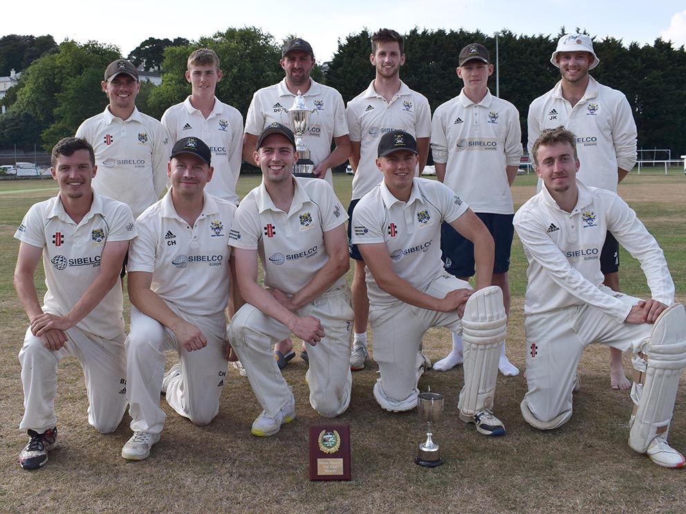 The winning Bovey Tracey team after their one-wicket victory over Torquay in the final of the Aaron Printers Cup<br>credit: Conrad Sutcliffe - no re-use without copyright owner's consente