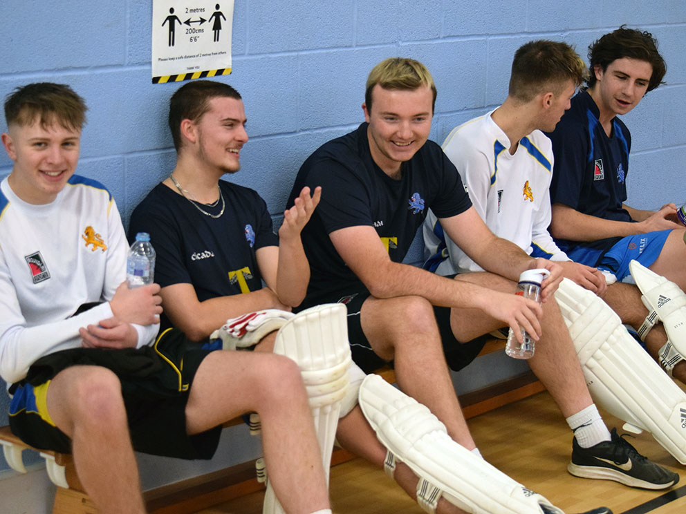 Players take a break during the first training session at Bicton College