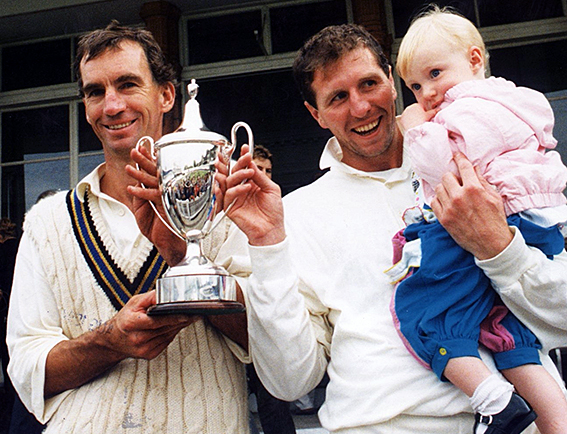Left to right are Peter Roebuck, Nick Gaywood and daughter Eleanor with the Holt Cup after Devon beat Lincolnshire in the 1994 final at Lord's