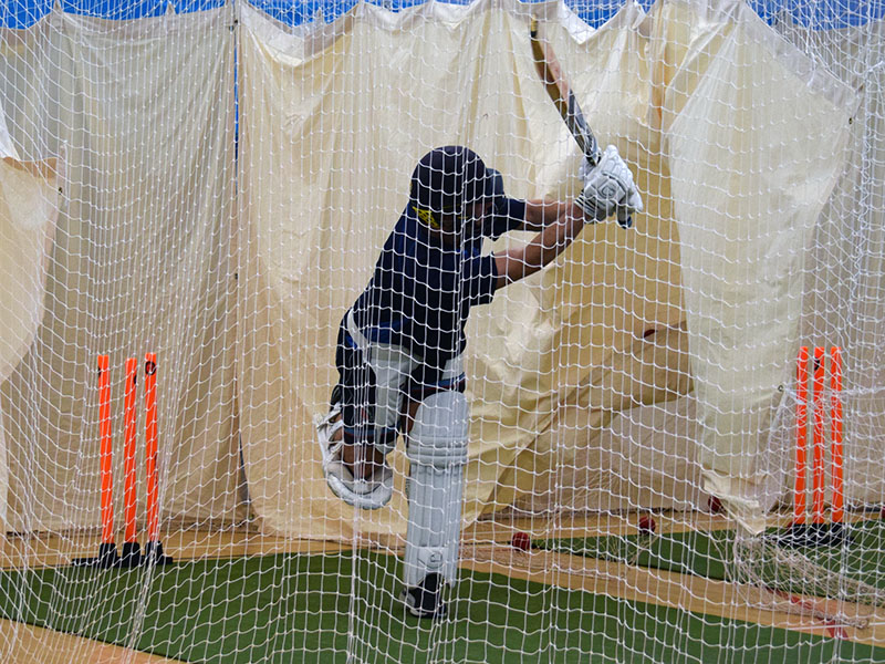 Batting practice in the nets at Bicton College