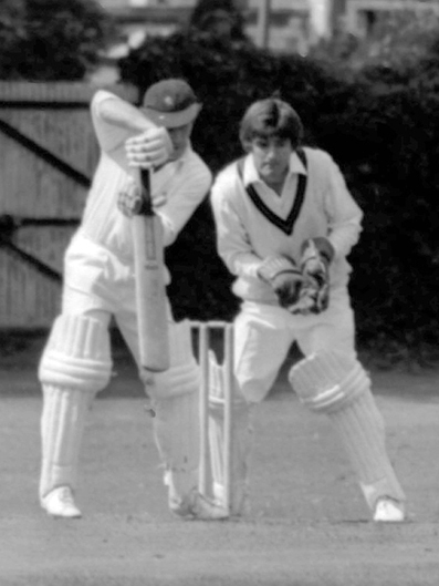 Bob Staddon â€“ wearing his Devon cap â€“ batting for Exeter against Torquay in 1976. The keeper is Nigel Mountford
