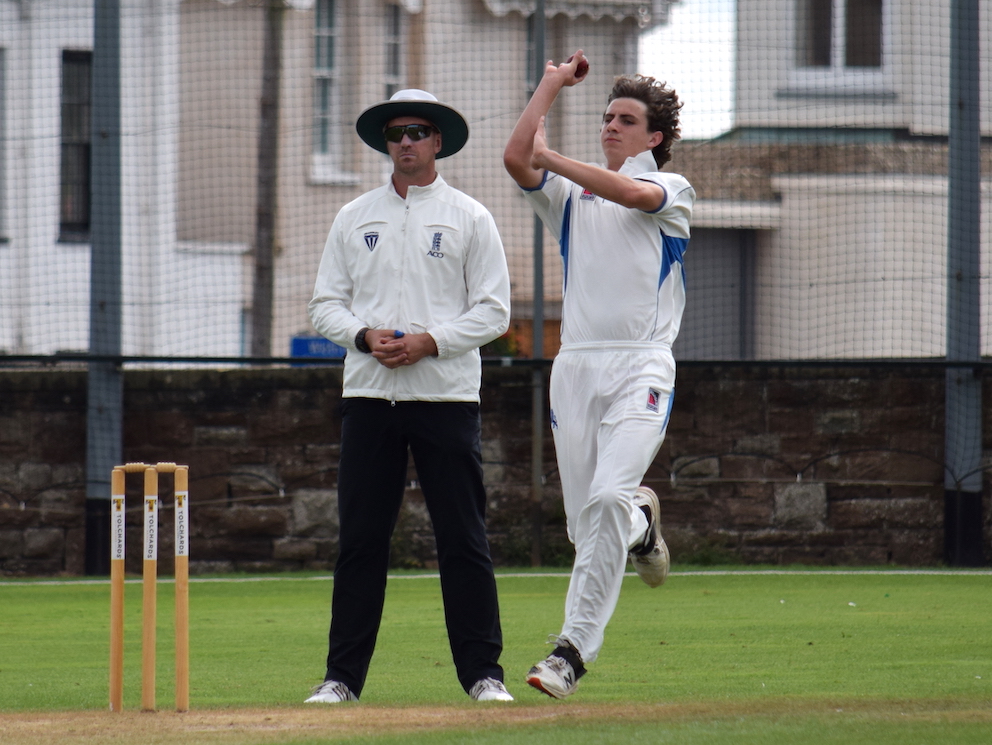 Heathcoat's Joe Hancock – two wickets against Bovey Tracey<br>credit: Conrad Sutcliffe - no re-use without copyright owner's consent
