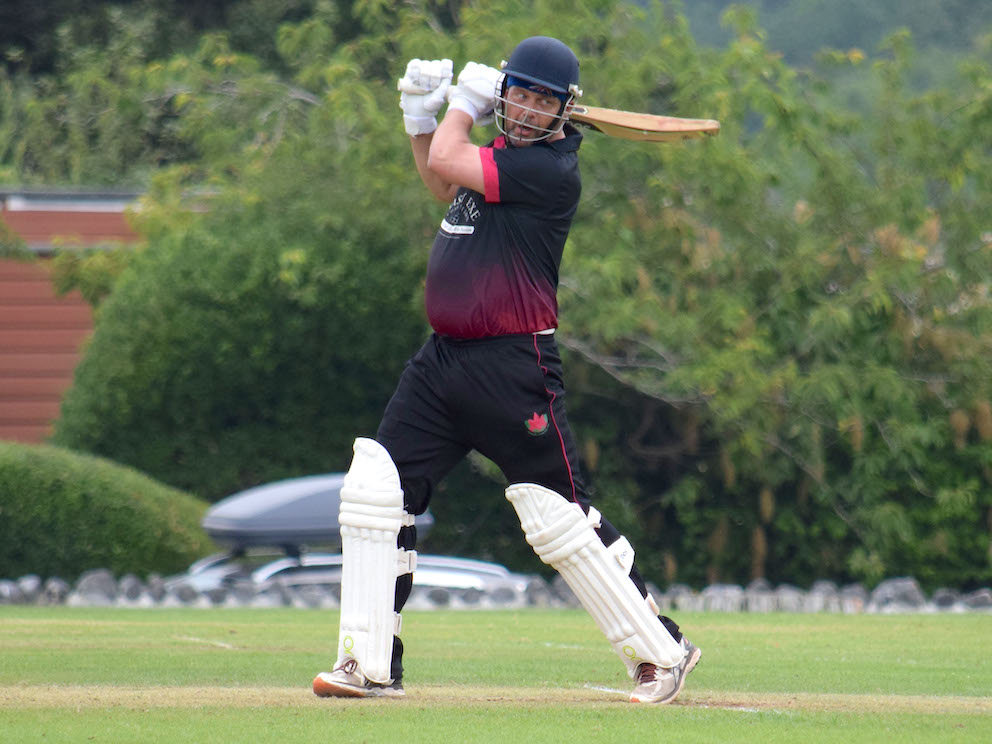 Exmouth's Richard Baggs – two runs short of a ton against Sidmouth<br>credit: Conrad Sutcliffe - no re-use without copyright owner's consent