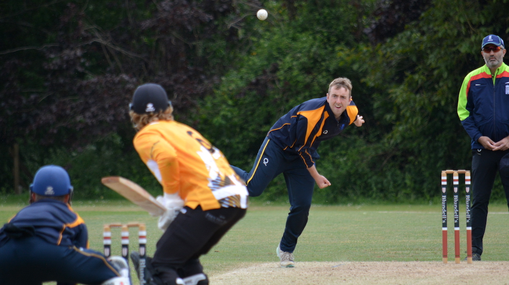 Devon's frugal spin bowler Sam Read takes on Cornwall batsman Max Tryfonos