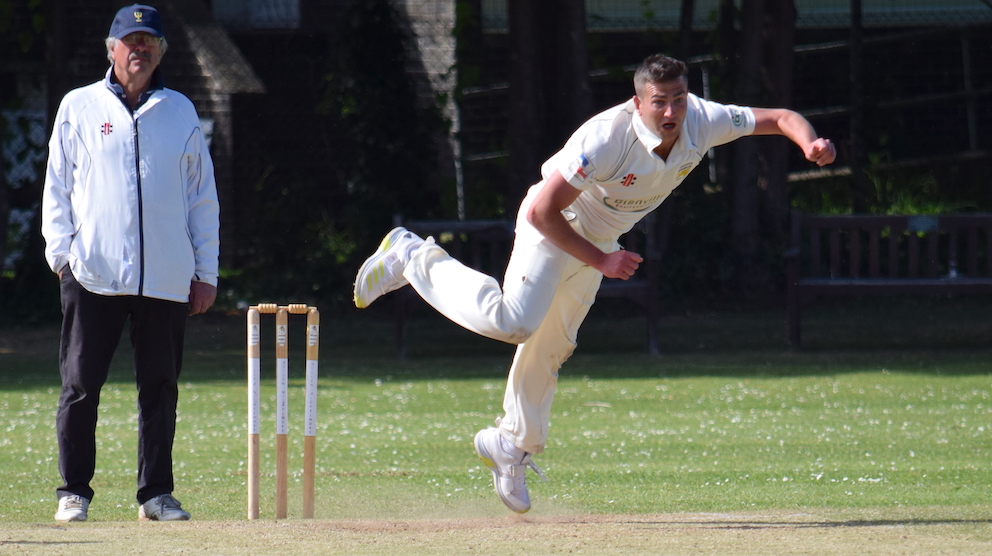 Yelverton's Hadleigh Scott-Kirk – five wickets in a losing cause against Plymouth <br>credit: Conrad Sutcliffe - no re-use without copyright owner's consent