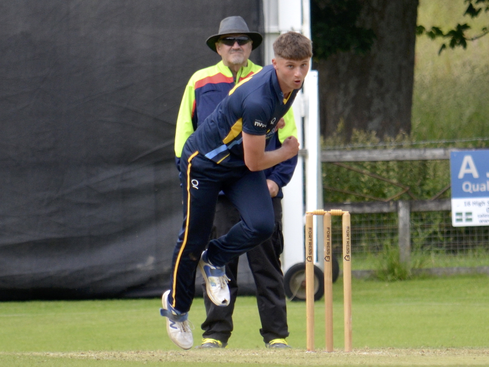 Devon's James Theedom hurls down a delivery 