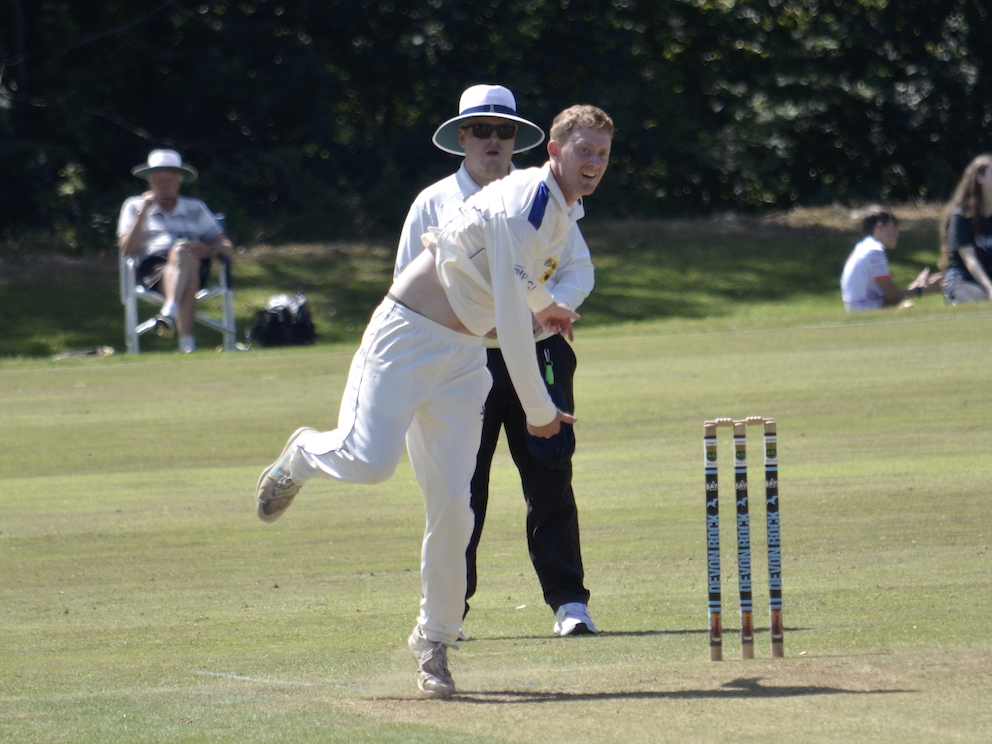 Devon's Jamie Stephens bowling against Cornwall – he took seven wickets in the match