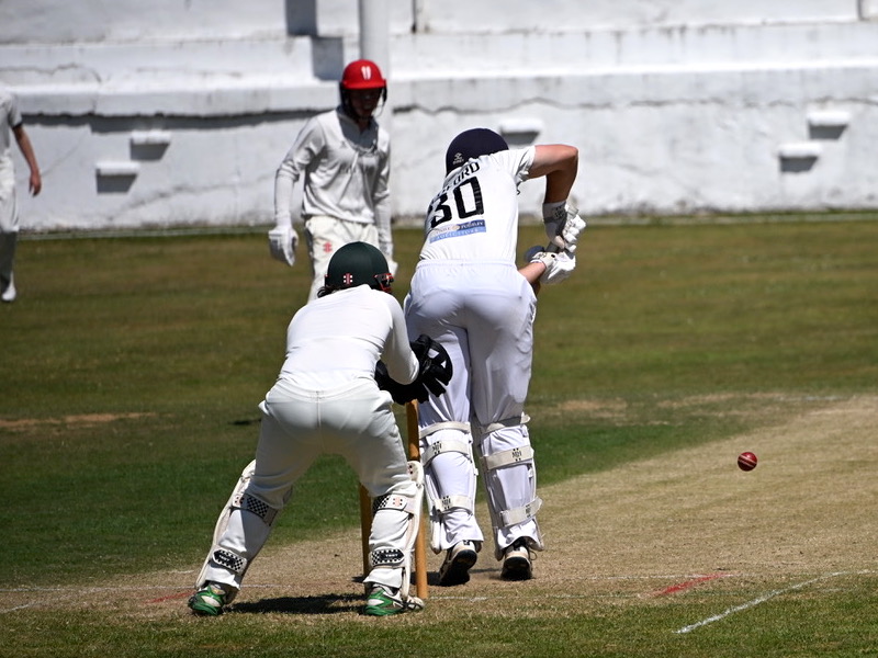Heathcoat opener Jeremy Bedford looks for a gap on the leg side against Hatherleigh