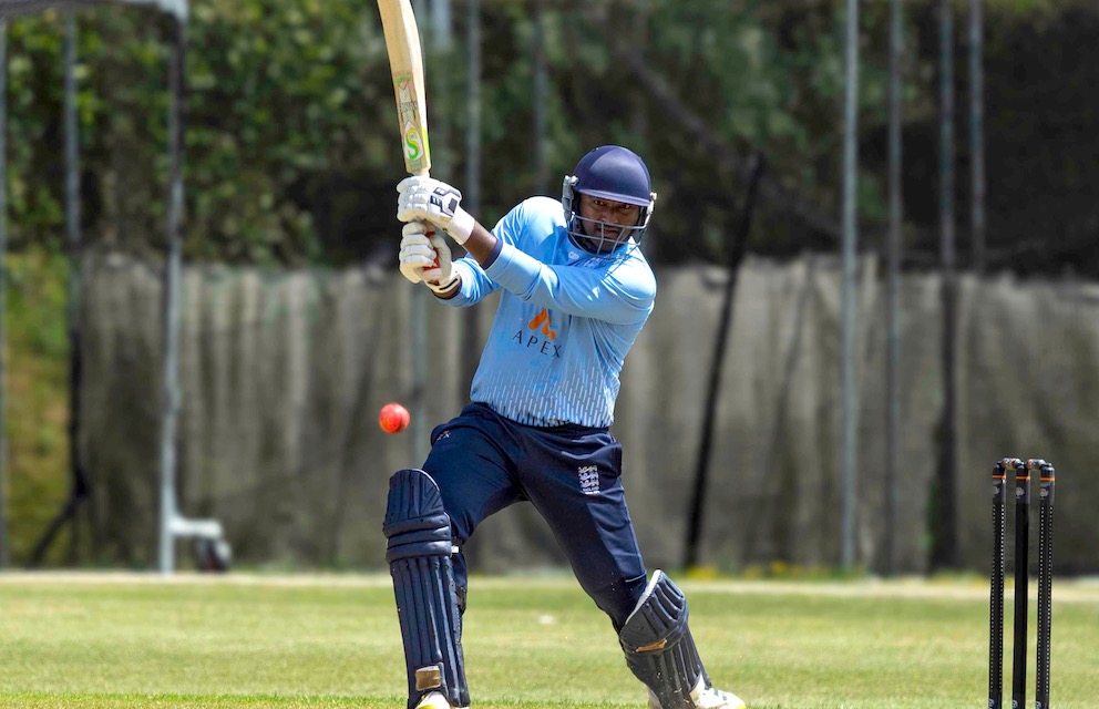 Jackson Thompson on the way to a maiden half-century for England O40s<br>credit: Chris Mays