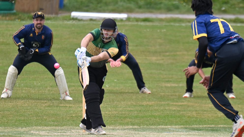 Bradninch & Kentisbeare captain Gary Chappell dealing with Tavistock seamer Ahmad Hasan<br>credit: Contributed Bradninch & Kentisbeare captain Gary Chappell dealing with Tavistock seamer Ahmad Hasan<br>credit: Contributed