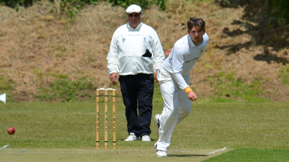 Bideford's opening bowler Steve Bond, who castled Sandford opener Rhys James with the first ball he sent down<br>credit: Conrad Sutcliffe - no re-use without copyright owner's consent Bideford's opening bowler Steve Bond, who castled Sandford opener Rhys James with the first ball he sent down<br>credit: Conrad Sutcliffe - no re-use without copyright owner's consent