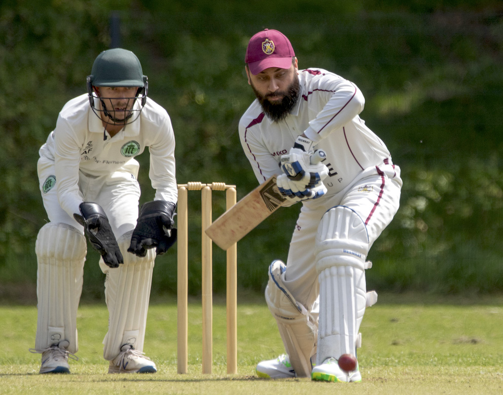 PCS&R batter Faz Hasan plays it safe against the Ivybridge bowling | Photo: Al Stewart