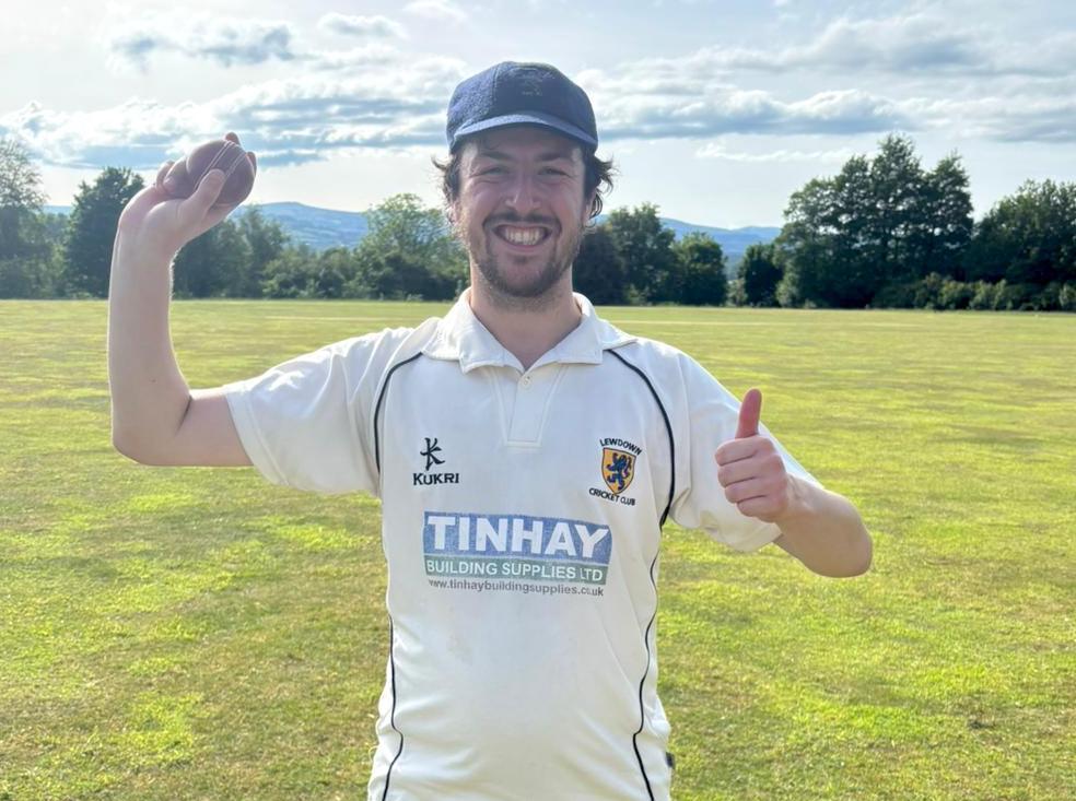 Nick Smith on the boundary at Netherton Park with his eight-wicket match ball<br>credit: Contributed 
