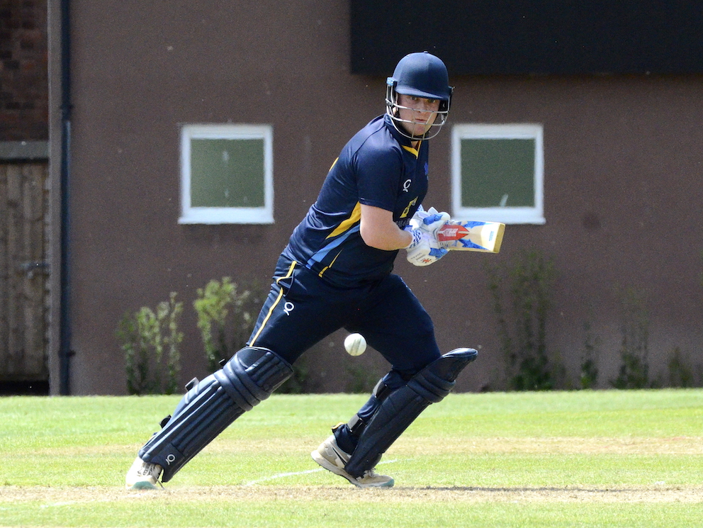 Devon's Lawrence Walker sets off for a run in the latter stages of the first-game win over Herefordshire