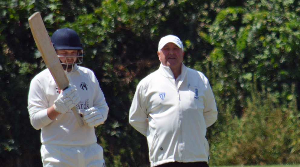 Graham Weeks out in the middle umpiring Alphington & Countess Wear against Heathcoat in 2024<br>credit: Conrad Sutcliffe - no re-use without copyright owner's consent