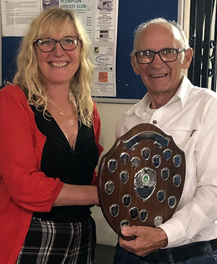 Bev Walter in his presidential role. Here he is handing over a Plympton CC award to Toni Hamilton