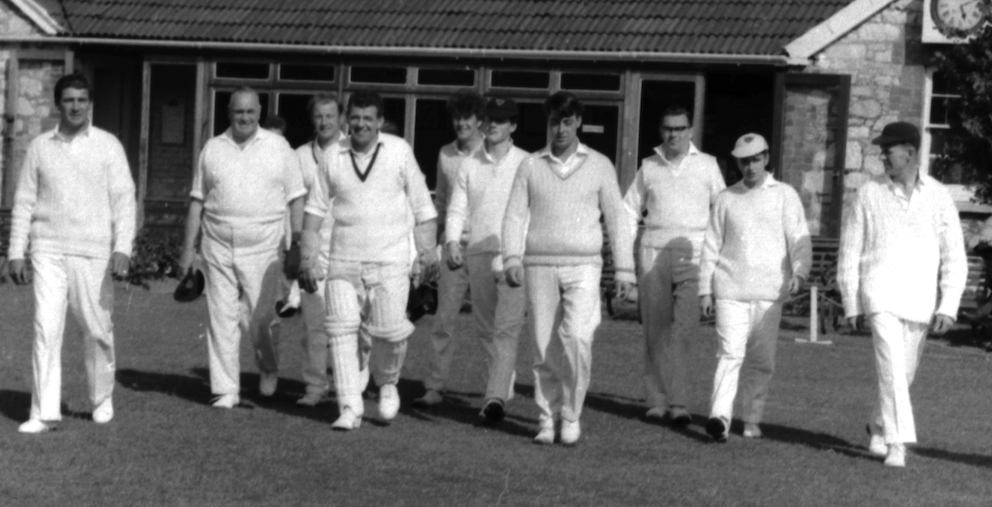 Stuart Mountford (left) and Lewis Gibbs (right) at the forefront as Bovey Tracey go out to field after tea against South Devon back in 1966. Richard Gaywood is on the far right