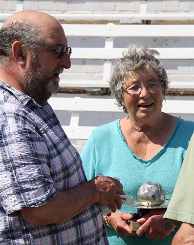 Pearl Tipper receiving the Silver Dumpling award from Devon Dumplings president Peter Jolliffe in 2013
